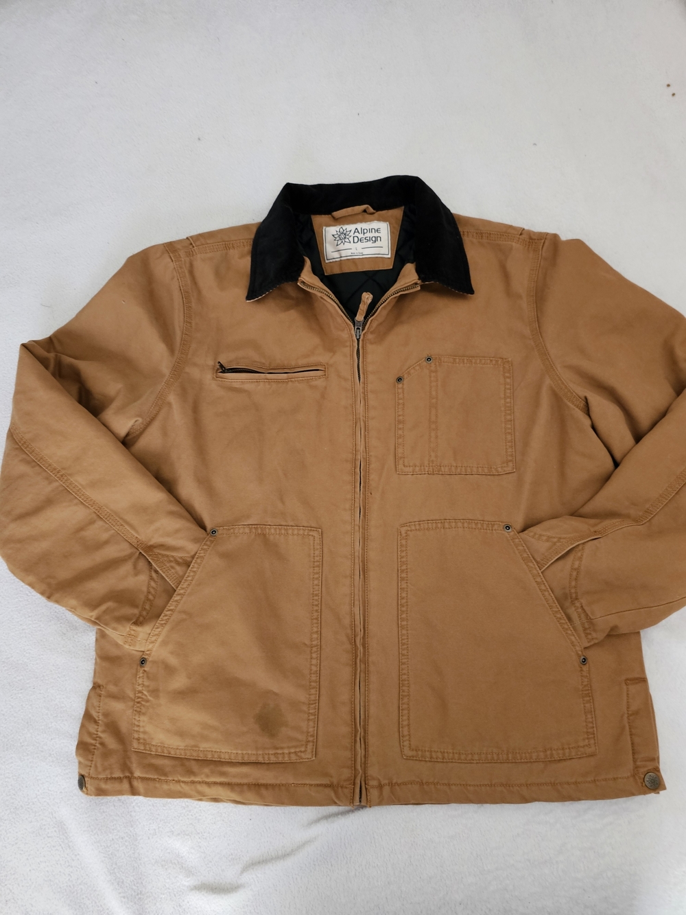 Alpine Design Men’s Zip Canvas Insulated Jacket Brown Large Outdoor Euc